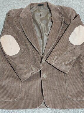 Vintage Members Only Corduroy Blazer Sport Coat Suede Elbow Patches Tan 48R